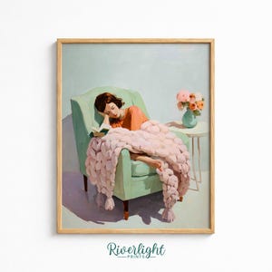 Cozy Reading Chair Print, Book Lover Wall Art, Digital Download