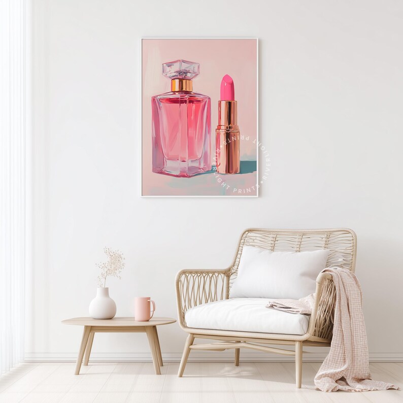 Pink Perfume Bottle Lipstick Art Print – Glossy Glam Chic Wall Decor ...