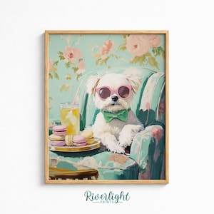Funny Dog Wall Art, Sunglasses Pet Cafe Print, Digital Download