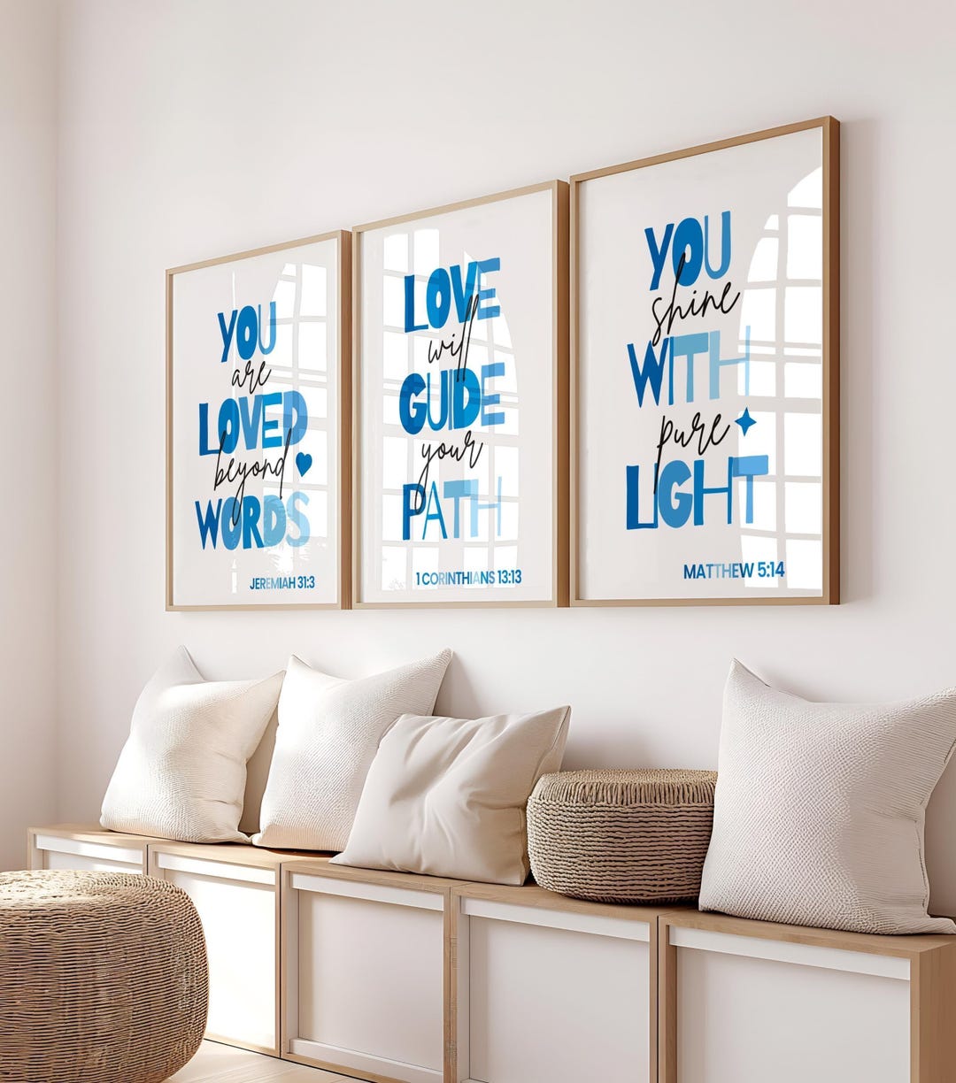 Christian Nursery Wall Art Set of 3, Blue Bible Verse Baby Prints - Etsy
