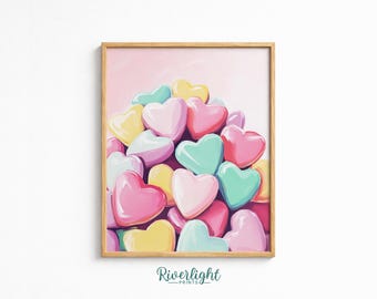 Pastell Herz Süßigkeiten Druck, Valentinstag Wandkunst, digitaler Download