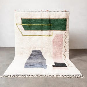Moroccan area rug, Handmade Green Wool Moroccan Rug: Berber Design, Custom 10x14 Moroccan shag rug