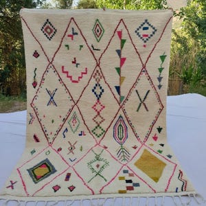 Handmade Moroccan Berber Rug: Colorful Wool Azilal Carpet