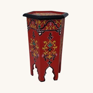 Marokkanischer Tisch, farbiger Holztisch, Roter Couchtisch, runder Tisch, runder Couchtisch, dekorativer Tisch, handbemalter Tisch