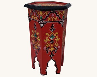 Handpainted Moroccan Coffee Table: Red Wooden Accent Table