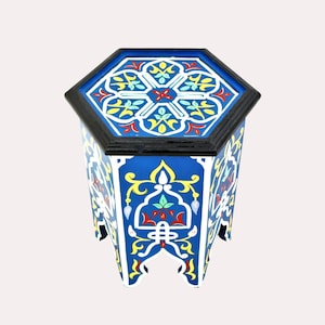 Moroccan Handmade table, colored wooden table, Blue coffee table, Blue round table, round coffee table, decorative table, Handpainted table
