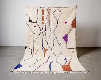 Handmade Moroccan Wool Rug – Abstract Berber Carpet with Modern Color Blocks