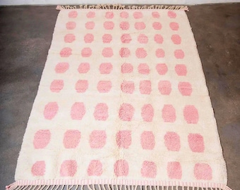 Alfombra de área marroquí, alfombra Kilim marroquí rosa hecha a mano: alfombra de lana bereber alfombra de pelo marroquí