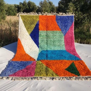 60% OFF Moroccan Berber Wool Carpet - Handmade Beni Ourain Rug - Shaggy Coloful Boho Moroccan Rug - Large Area Rug for Sale