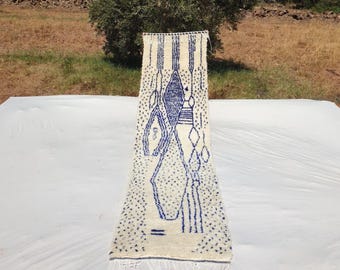 Handwoven Moroccan Runner Rug: Authentic Beni Ourain Wool, Berber Design