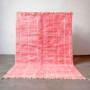 Handmade Hot Pink Berber Rug: Moroccan Wool Fluffy Carpet