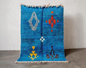 Moroccan rug handmade carpet: Berber Blue Moroccan Decor