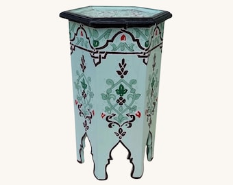 Handpainted Moroccan Coffee Table: Round Wooden Accent Table