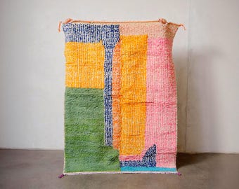 Handmade Boujad Berber Rug: Pink & Green Moroccan Wool Rug (10x14 ft.) Moroccan shag rug