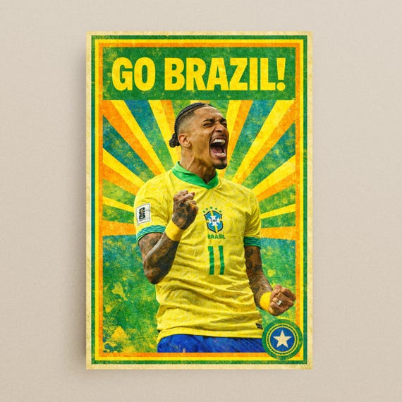 Brazil World Cup 2026 Poster – Raphinha Soccer Wall Art – Brazil