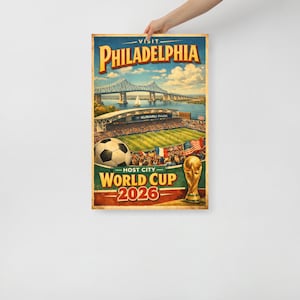 Philadelphia 2026 Soccer World Cup Poster | Retro Travel Art | World Cup Host City Print | Philly Soccer Wall Art | Vintage Football Decor