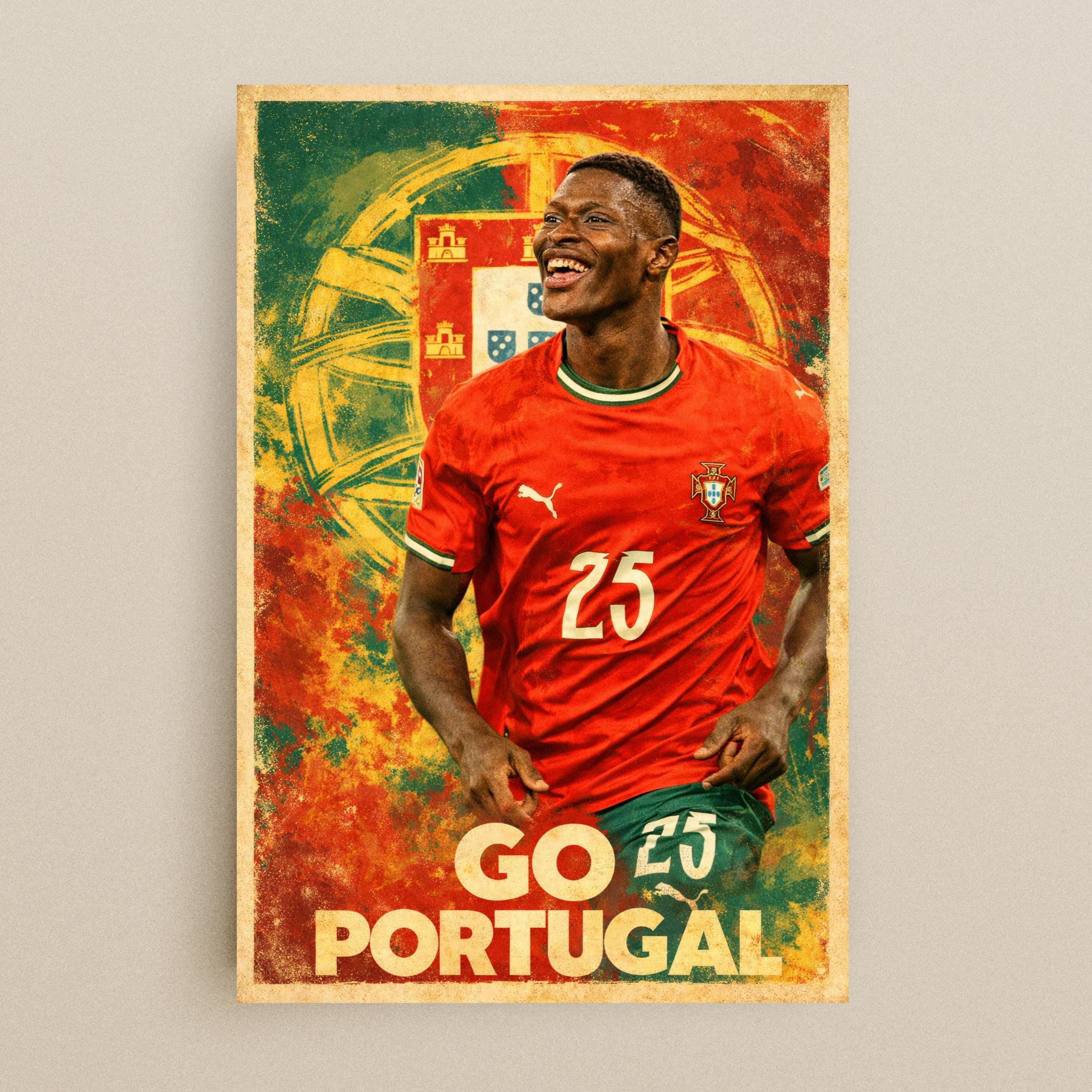 Nuno Mendes Portugal Soccer Poster | Retro 2026 World Cup Football