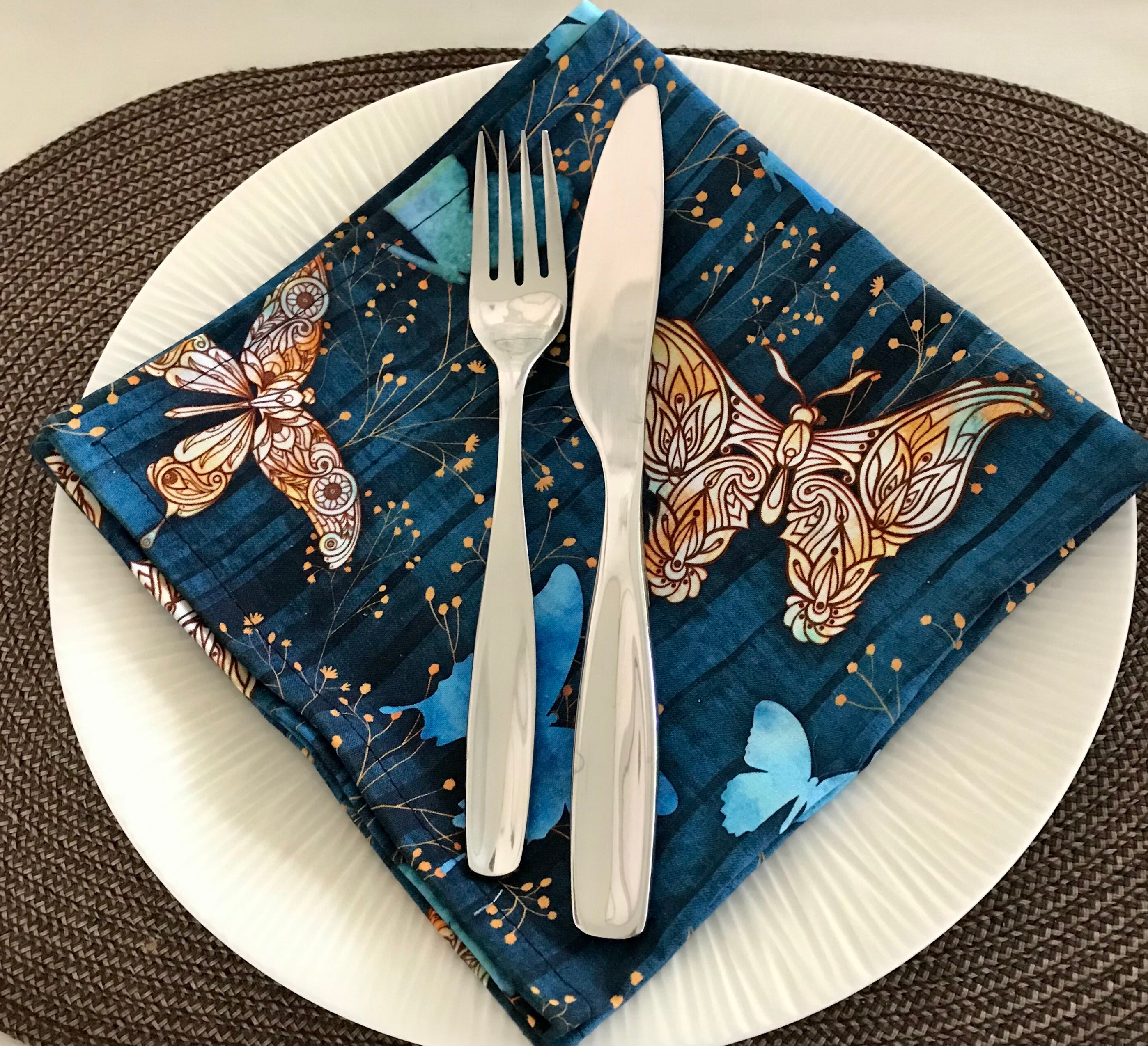 Table Napkins Butterflies on Blue Set of 4 Etsy
