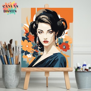 Elegant Woman Surrounded By Flowers Paint By Numbers Kit For Adults, Artistic Portrait On Canvas, Relaxing Color By Number Activity