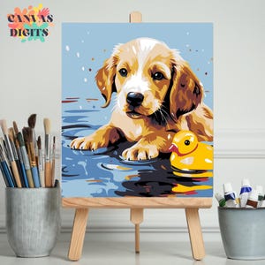 Hündchen mit Enten Malset, Hund Diy Malen nach Zahlen Kit, Malen nach Zahlen für Erwachsene, perfektes Geschenk für Hundeliebhaber