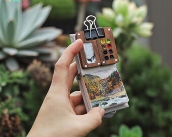 Paleta de acuarela de madera con 8 compartimentos, kit de viaje de acuarela de madera, estuche compacto para arte de viaje con pinturas, regalo creativo para artistas.