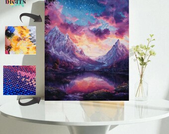 Sunset Over Mountains Diamond Art Kit,  Relaxing 5D Diamond Painting For Beginners And Adults, Diamond Art Landscape, Diy Gem Art