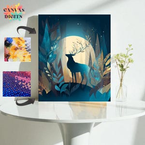 Diy Diamond Painting Of Mystical Deer, Forest Night Scene, Diamond Art For Adults And Teens, Complete Diy Kit For Diamond Painting