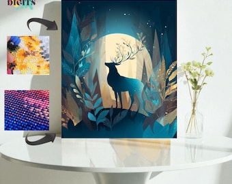 Diy Diamond Painting Of Mystical Deer, Forest Night Scene, Diamond Art For Adults And Teens, Complete Diy Kit For Diamond Painting