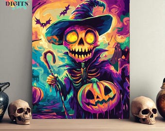 Skeleton Halloween Painting Kit, Paint By Numbers For Adults, Canvas Painting By Numbers, Complete Numbered Painting Kit, Color By Numbers