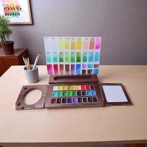Wooden Travel Palette Set For Watercolors, 24-Color Travel Watercolor Palette Box, Wooden Portable Paint Kit, Folding Palette For Plein Air