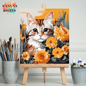 Joli kit de peinture par numéros de chat pour adultes, numéros à colorier, peinture par numéros à faire soi-même sur toile, activité couleur par numéros, cadeau pour amoureux des chats