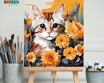 Cute Cat Paint By Numbers Kit For Adults, Coloring Numbered, Diy Painting By Numbers On Canvas, Color By Number Activity, Gift For Cat Lover