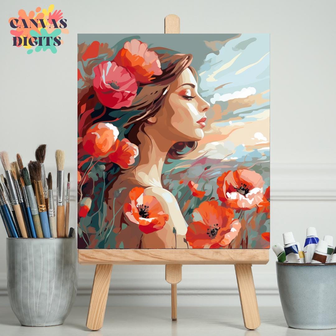 Girl With Flowers Portrait, Portraits Diy Painting by Numbers Kit, Diy ...