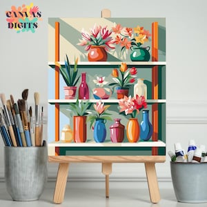 Kit de pintura por números "Estantes con flores", para colorear por números, para adultos, para principiantes