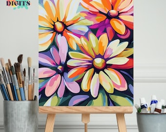 Paint By Numbers Flower Set, Numbered Painting Canvas For Adults, Diy Acrylic Flower Painting By Numbers Kit, Relaxing Floral Art Hobby Gift