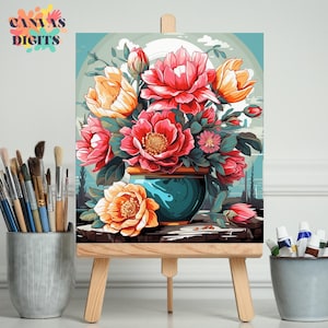 Paint By Numbers Kit For Adults, Colorful Flower Vase, Diy Painting On Canvas, Numbered Art Set, Complete Painting Kit With Canvas