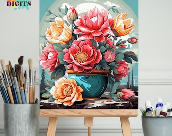 Paint By Numbers Kit For Adults, Colorful Flower Vase, Diy Painting On Canvas, Numbered Art Set, Complete Painting Kit With Canvas