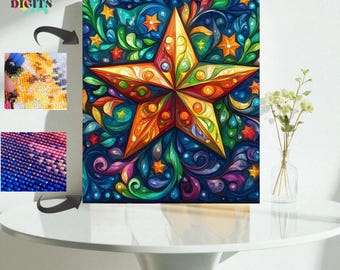 Colorful Christmas Star Diamond Painting Kit, 5D Crystal Art For Adults, Holiday Gift, Festive Gem Embroidery, Christmas Decor, Art On Canva