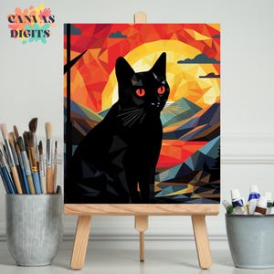 Black Cat Color By Numbers Activity For Adults, Diy Painting By Numbers Kit, Paint By Numbers On Canvas, Easy Numbered Painting For Beginner