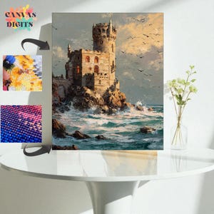 Haunted Castle Diamond Art Kit, Diamond Painting Full Drill Kit, Diy Diamond Painting Tower On Sea, Sparkling Wall Art For Adults
