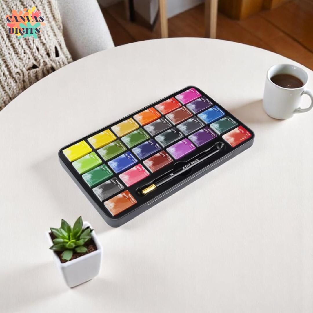 Artme Palette de peinture aquarelle métallique avec pinceau d'artiste – 36 couleurs vives