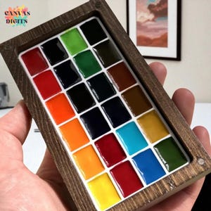 Wood Palette For Watercolor, 24-Color Mixing Box, Pigment Organizer For Artists, Compact Solid Wood Paint Tray For Aquarelle Lovers
