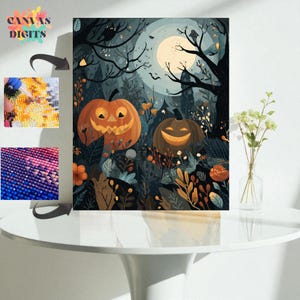 Spooky Diamond Painting Halloween, Diy Diamond Art Kit, Haunted Forest With Glowing Pumpkins, Diy Halloween Wall Art For Adults