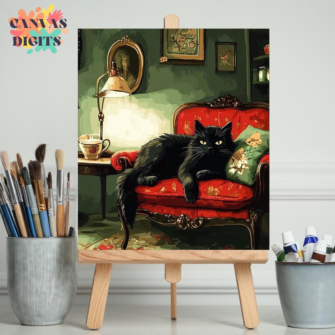 Diy Mighty Black Cat Paint by Numbers Kit for Adults, Relaxing Color by ...