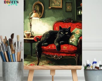 Diy Mighty Black Cat Paint By Numbers Kit For Adults, Relaxing Color By Number Activity, Comple Painting Kit, Perfect Gift For Cat Lovers