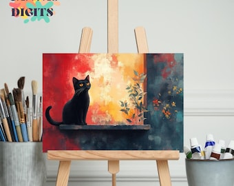Black Cat Paint By Numbers Kit, Vibrant Cat Art For Cat Lovers, Simple Numbered Canvas Painting, Diy Paint By Numbers Cat, Gift For Painters