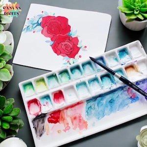 Ceramic Watercolor Palette 20 Grids, Handmade Artist Palette, Watercolor Mixing Tray, Gouache Paint Tray, Art Supply For Painters