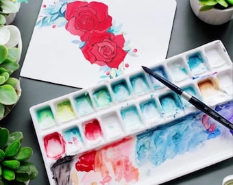 Ceramic Watercolor Palette 20 Grids, Handmade Artist Palette, Watercolor Mixing Tray, Gouache Paint Tray, Art Supply For Painters
