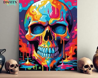 Colorful Skull Paint By Number Kit For Adults, Diy Painting By Numbers On Canvas, Skull Wall Decor, Easy Acrylic Painting For Beginners