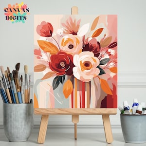 Colorful Flowers Paint By Numbers Kit, Diy Floral Painting On Canvas, Paint By Numbers For Adults, Flowers Acrylic Painting For Beginners